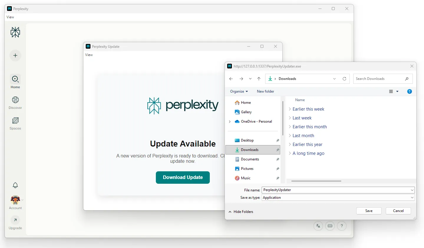 A phishing download window.